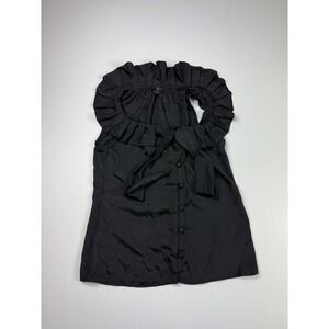 Banana Republic Ruffle Neck Tie Sleeveless Blouse Top‎ Black Petite Size PS